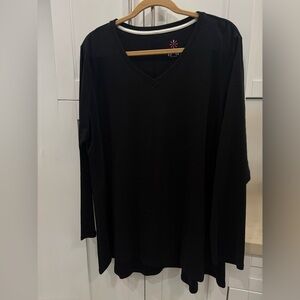 Isaac Mizrahi Pima Cotton Black V-Neck Top